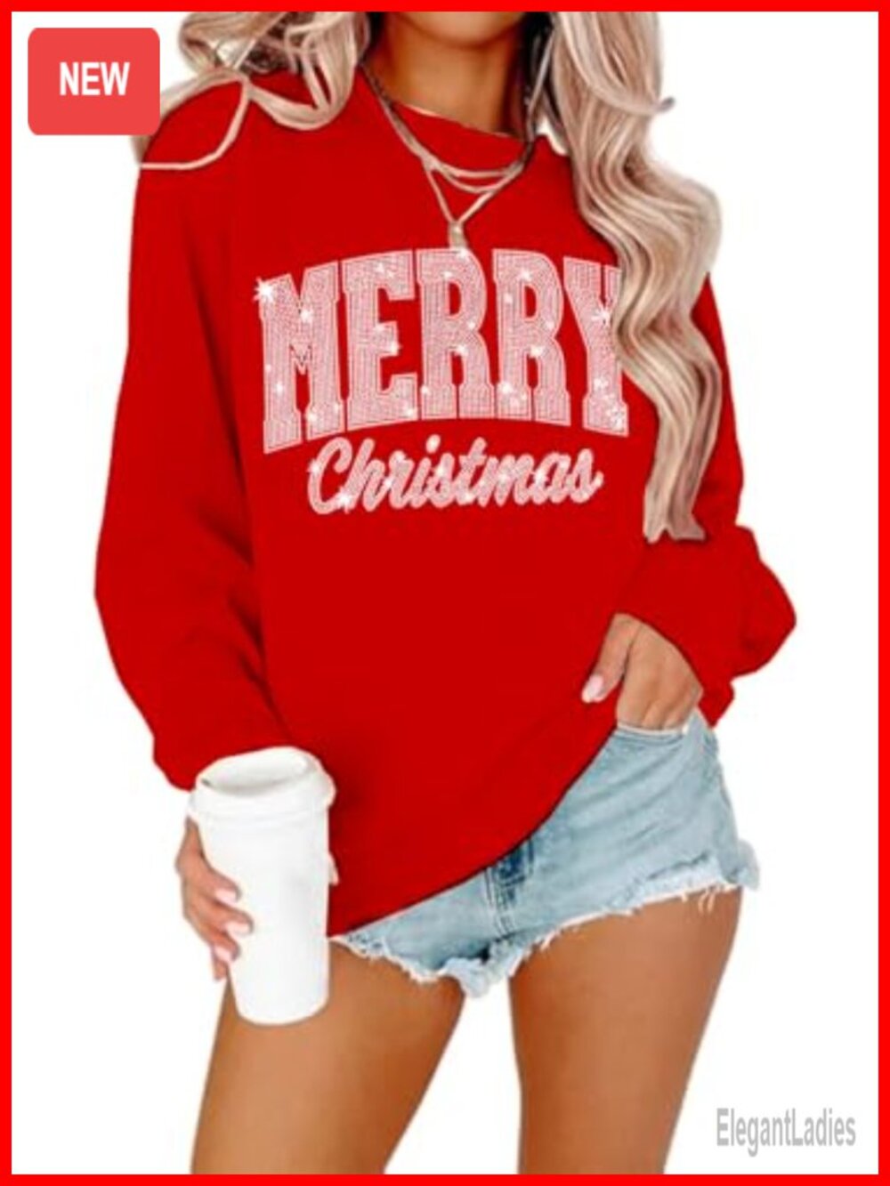 Sequin Merry Bright Christmas Sweatshirt Women
